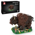 Kadablok Bison MOC resting on a flower base for Yellowstone realism.