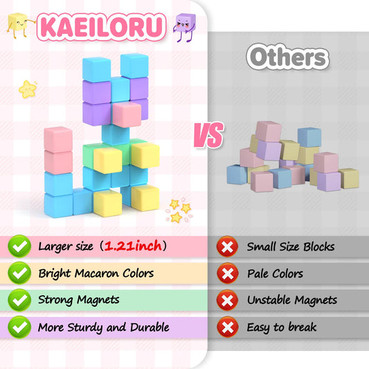 KAEILORU magnetic blocks bright colors close-up highlighting tactile clicking