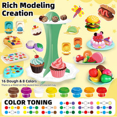 Kaelinda 77 Pcs Playdough Cake Stand Display showcases finished creations proudly.