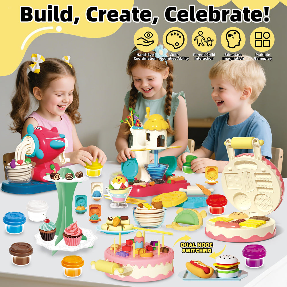 Kaelinda 77 Pcs Playdough Noodle Maker helps kids practice hand-eye coordination.