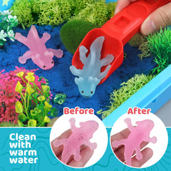 Colorful sand colors and plant elements support tactile experimentation.