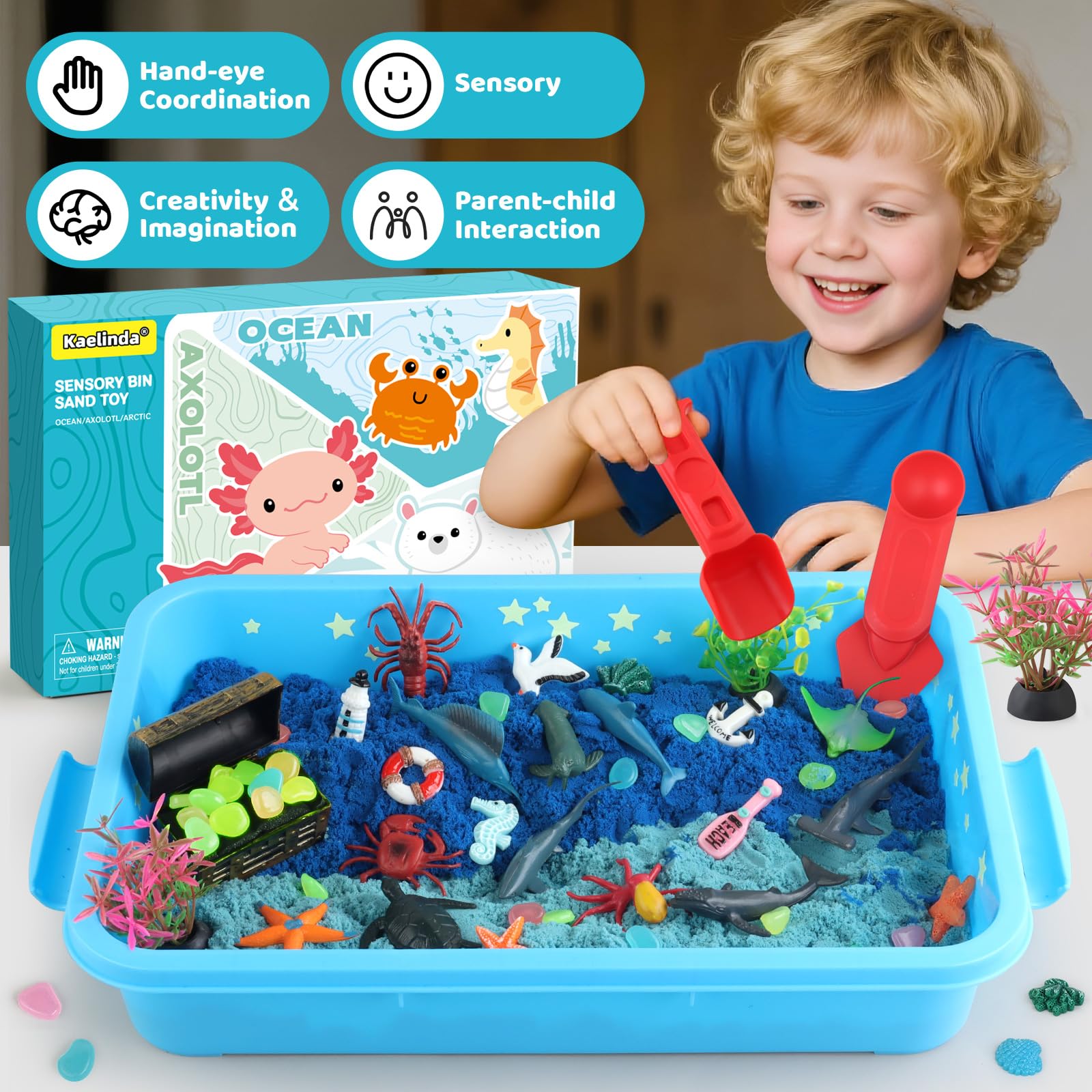 Kaelinda Ocean Sensory Bin doubles as a display piece after building