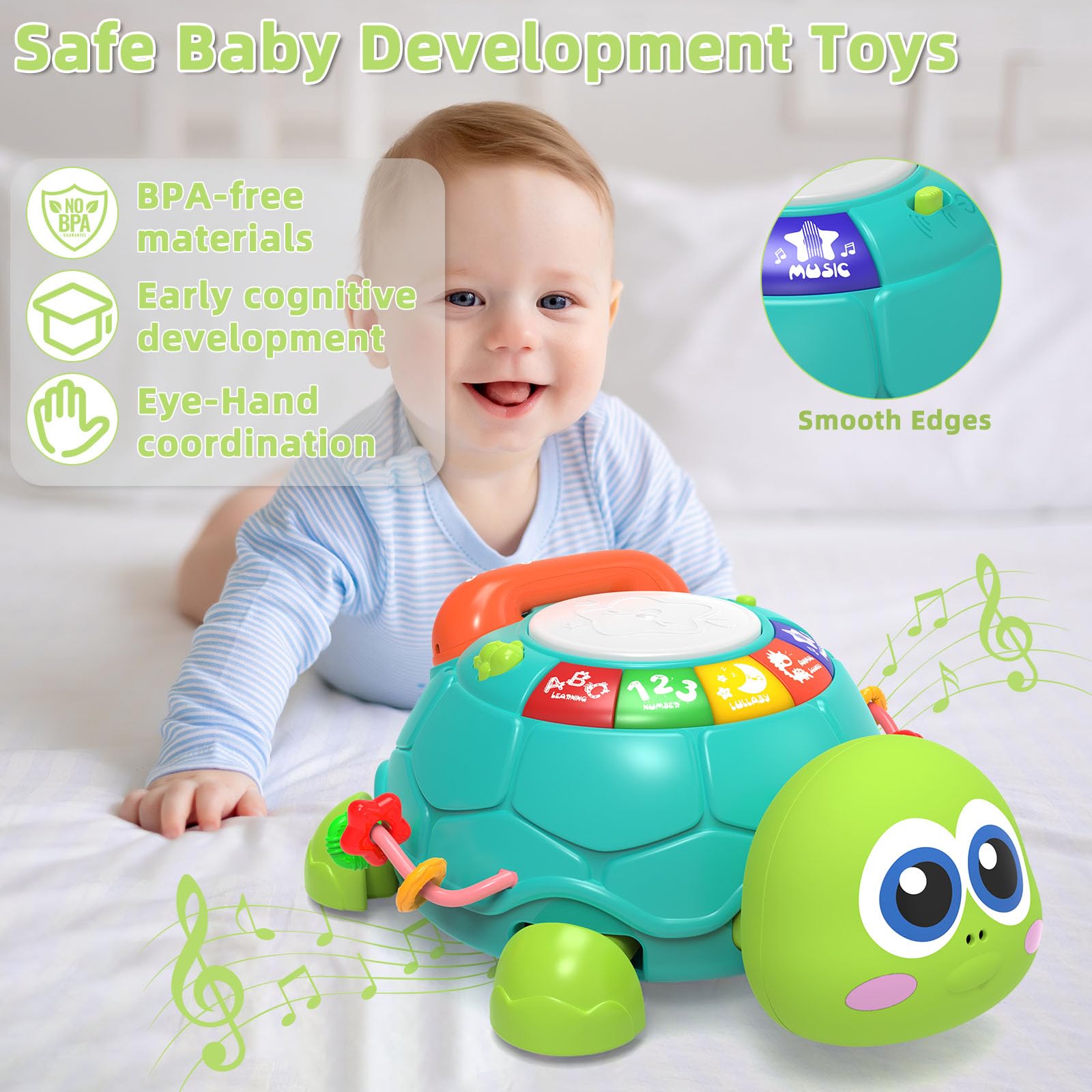 Green KaeoHye turtle encourages tummy time and crawling for babies.
