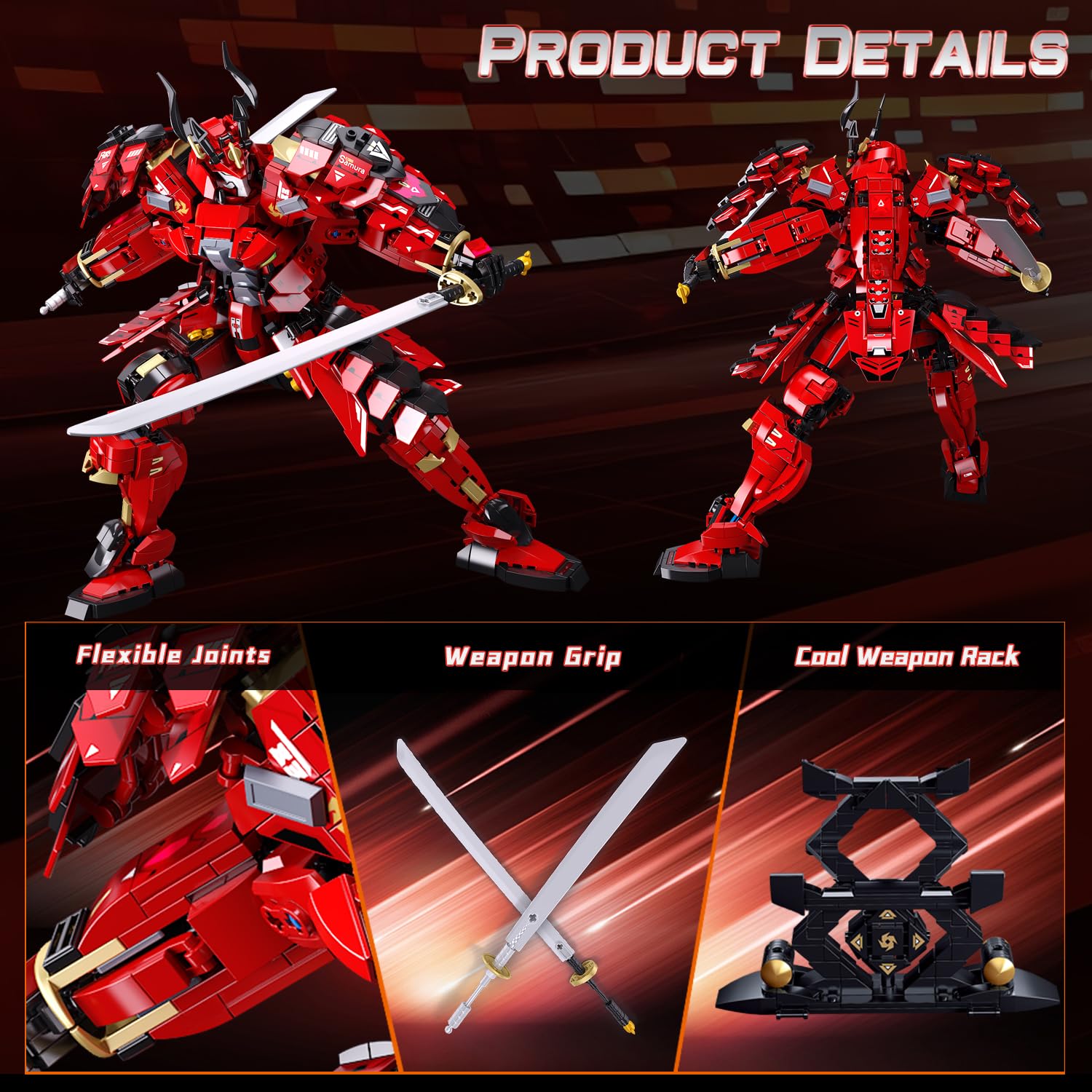 Kafei Samurai Mech fully articulated joints enable dynamic poses.