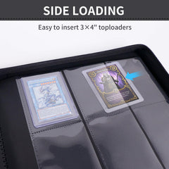 KAGSWAMO top-loader binder zipper detail, prevents card spillage and secure transport.