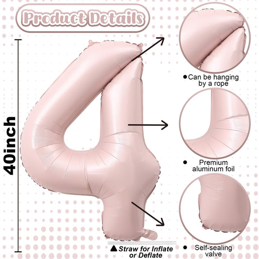 KAINSY dusty pink number 4 foil balloon adds elegant touch to celebrations