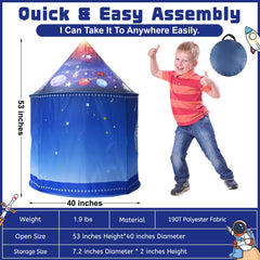 Kaivee Rocket Ship Space Pop Up Tent showing toy storage and organization ideas.
