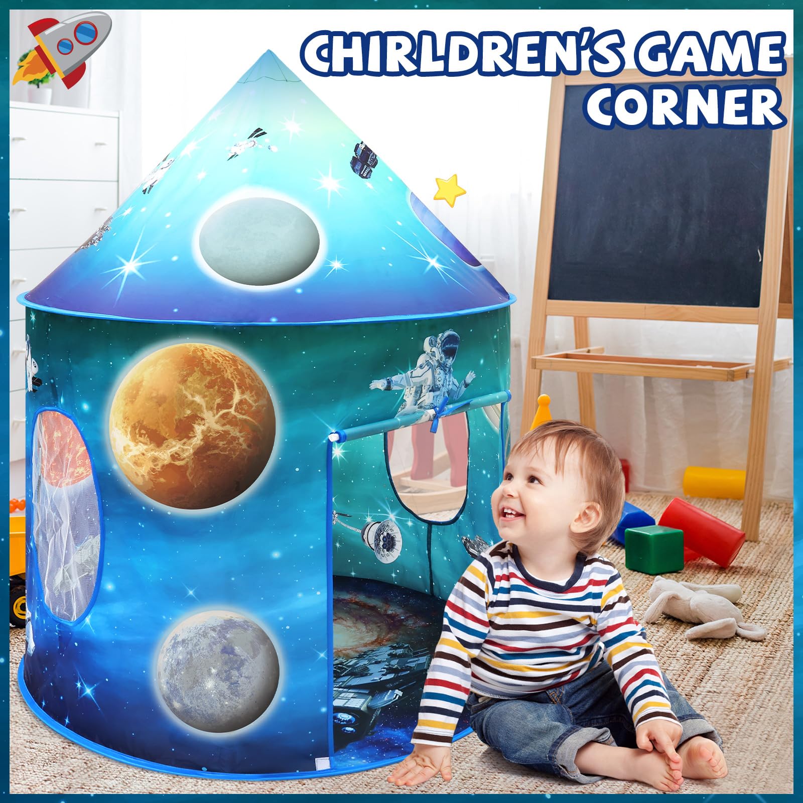 KAIVEE Space World Tent interior scene ideal for imaginative space adventures.