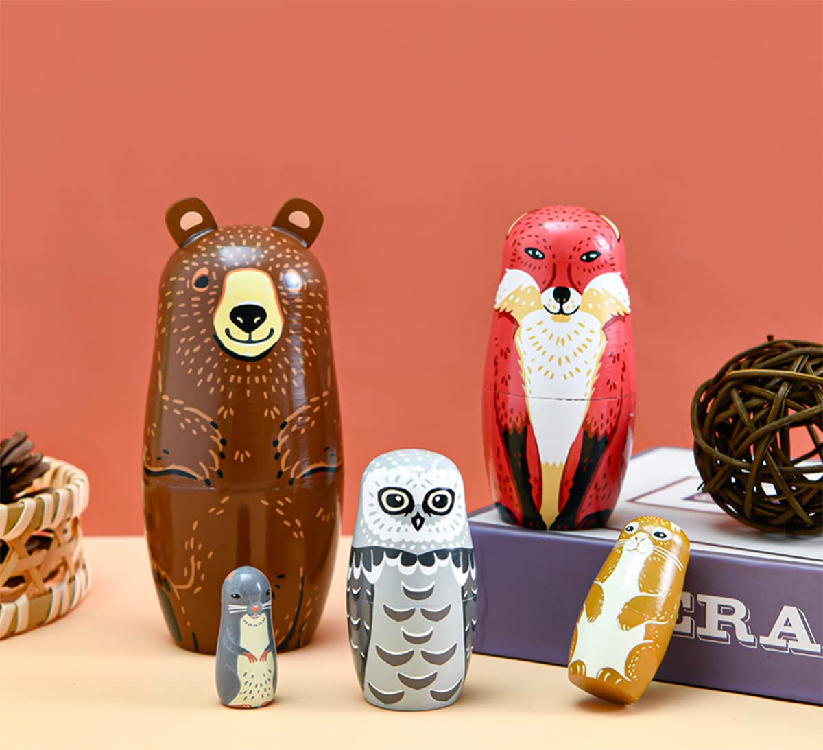 Kakeah nesting dolls featuring a brown cartoon bear for safe, colorful storytelling