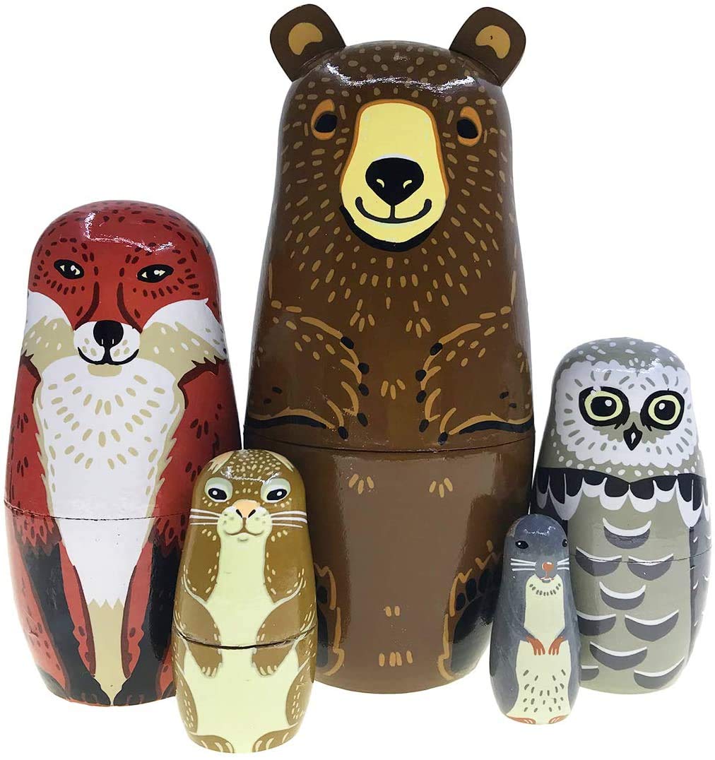 Kakeah nesting dolls with a brown cartoon owl for decorative display and imaginative play