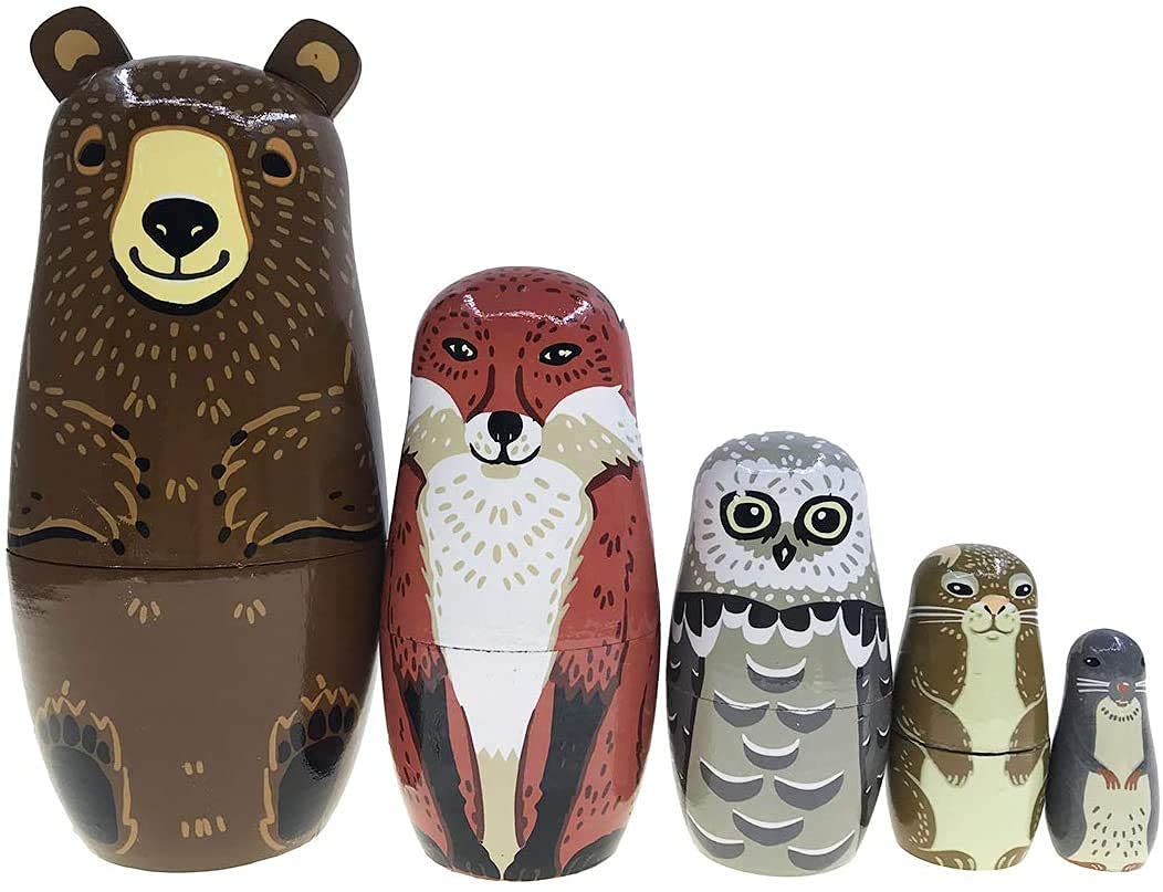 Kakeah nesting dolls with a brown cartoon raccoon for playful display and stacking fun