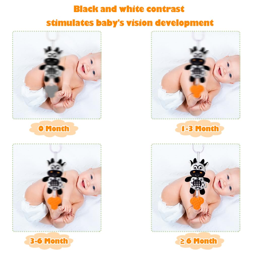 KAKIBLIN cow hanging toy includes squeaker for interactive play and auditory focus.