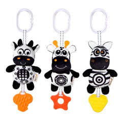 KAKIBLIN zebra hanging toy boosts visual development with bold high-contrast patterns.