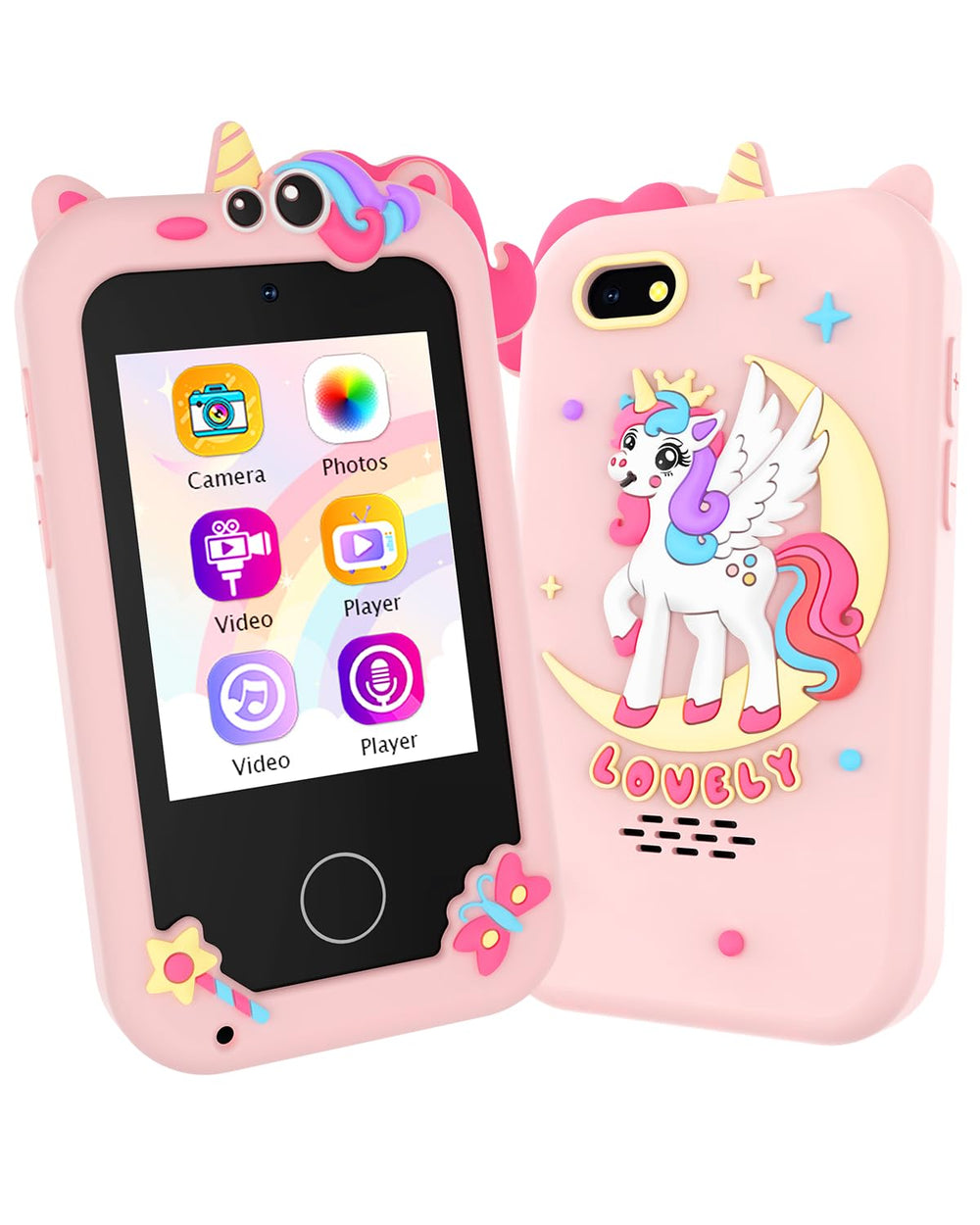 KAKTIN Kids Smart Phone Toy front view with easy-grip design for small hands.