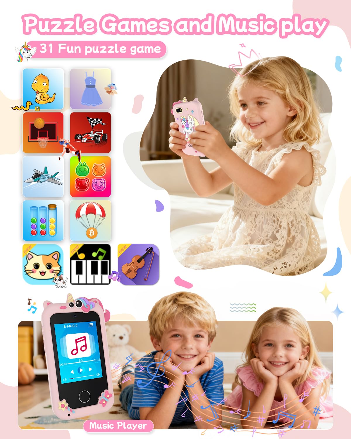 KAKTIN Kids Smart Phone Toy soft silicone shell protects little hands.