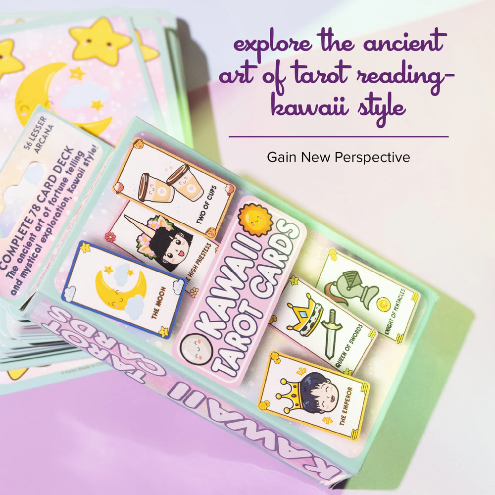 Kalan Cute Kawaii Tarot Cards close-up artwork showing playful anime designs for readings.