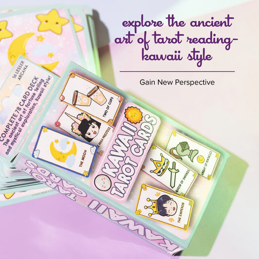 Kalan Cute Kawaii Tarot Cards close-up artwork showing playful anime designs for readings.