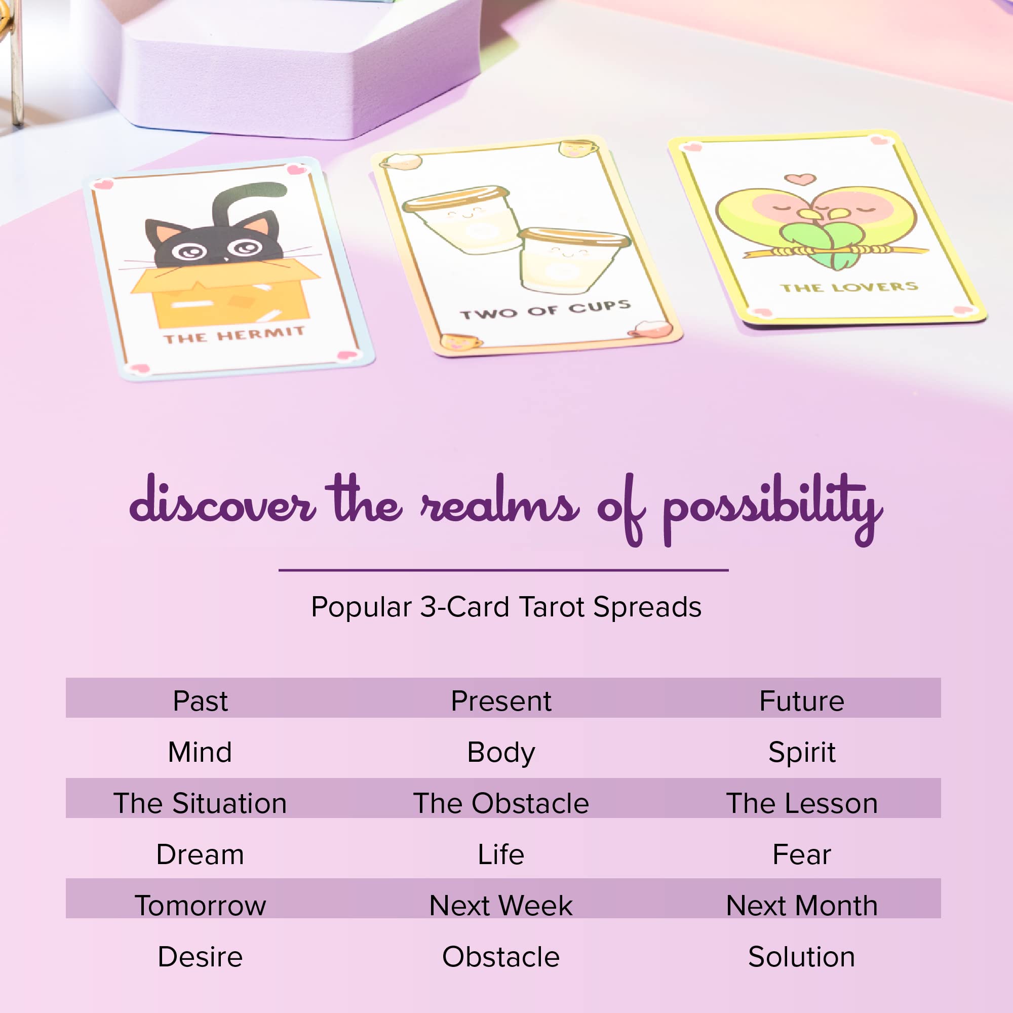 Kalan Cute Kawaii Tarot Cards glossy card stock, durable and traditional-feeling cards.