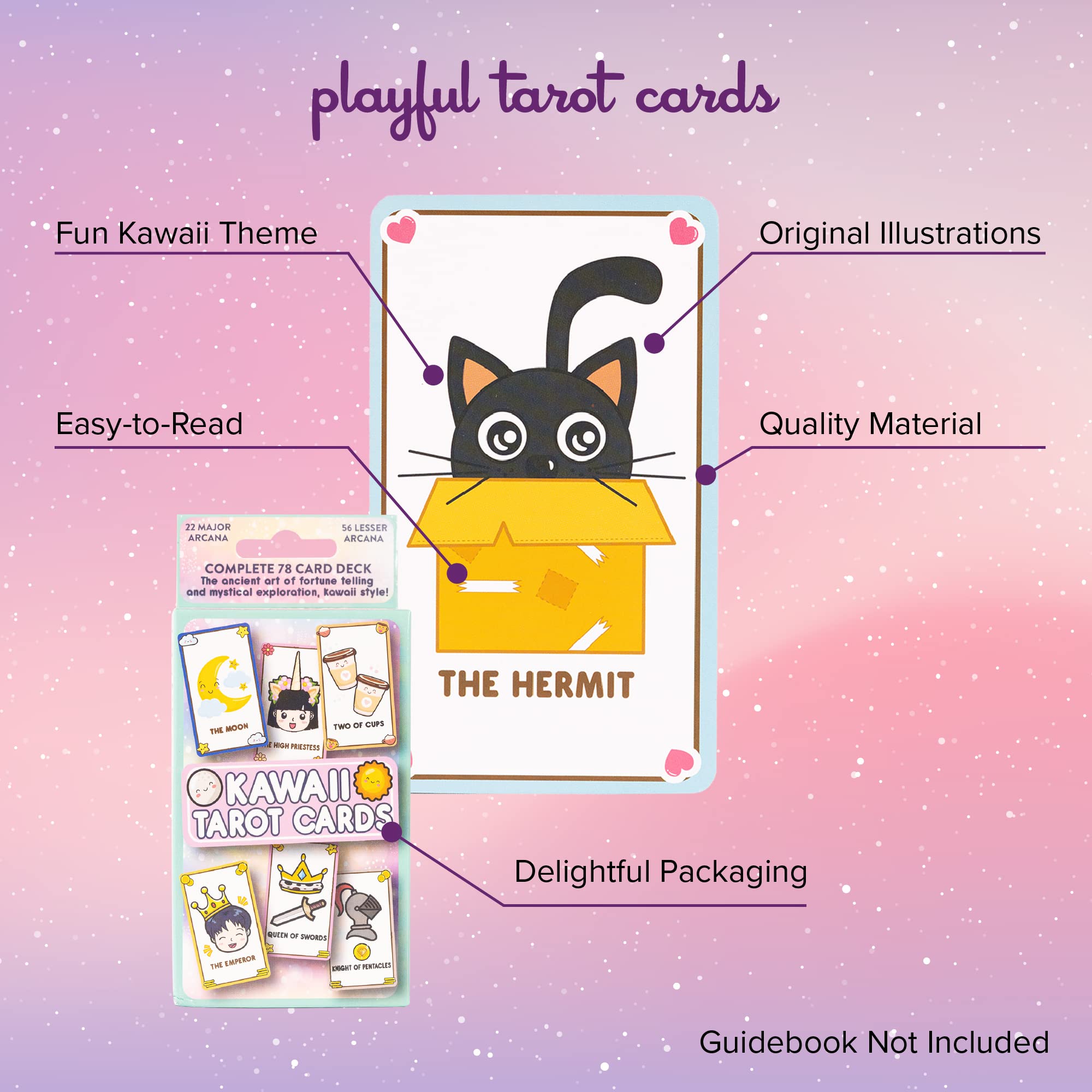 Kalan Cute Kawaii Tarot Cards guidebook included for beginner learning meanings.