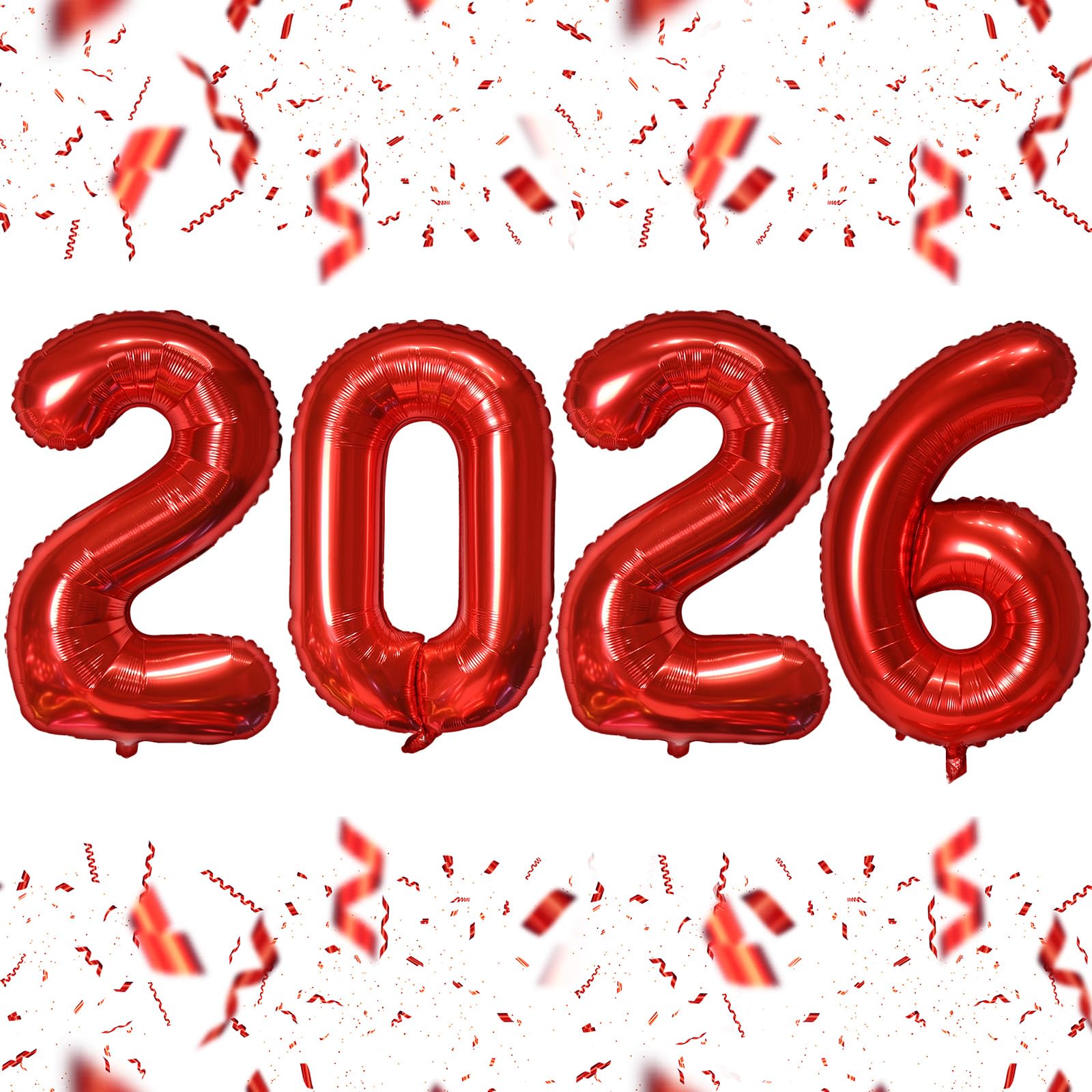 KALOR 16-inch red foil 2026 number balloons create a bold New Year backdrop