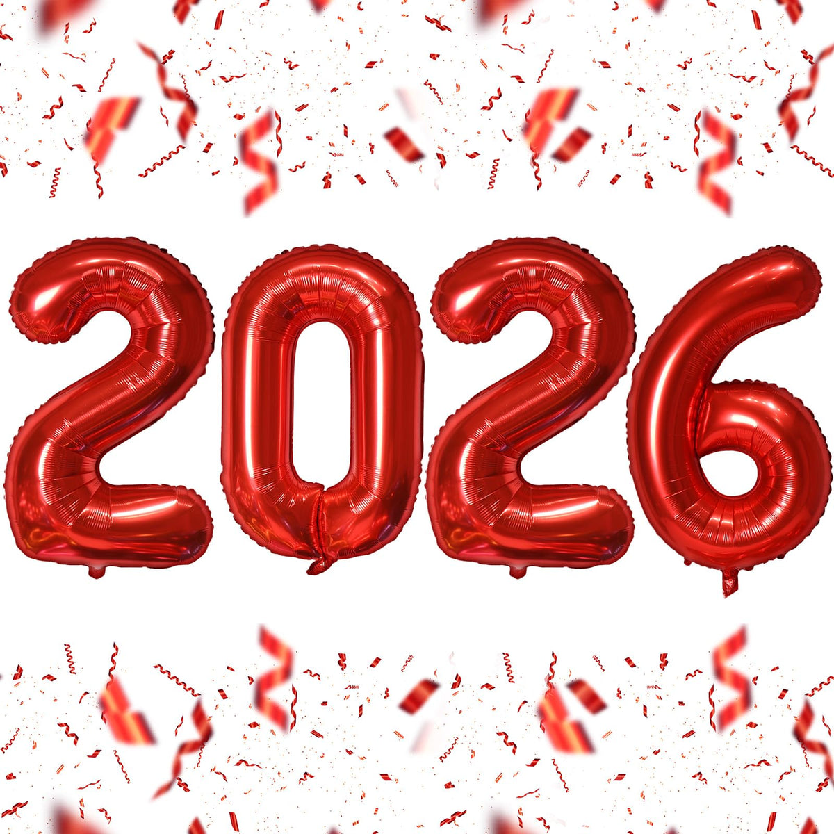 KALOR 16-inch red foil 2026 number balloons create a bold New Year backdrop