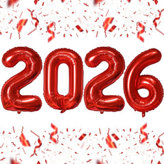 KALOR 16-inch red foil 2026 number balloons create a bold New Year backdrop