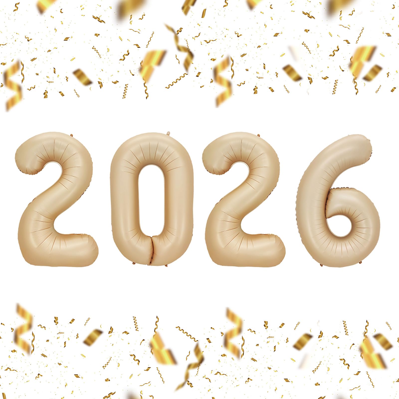 KALOR 2026 caramel foil balloons, 32-inch numbers, ideal for a striking NYE backdrop.