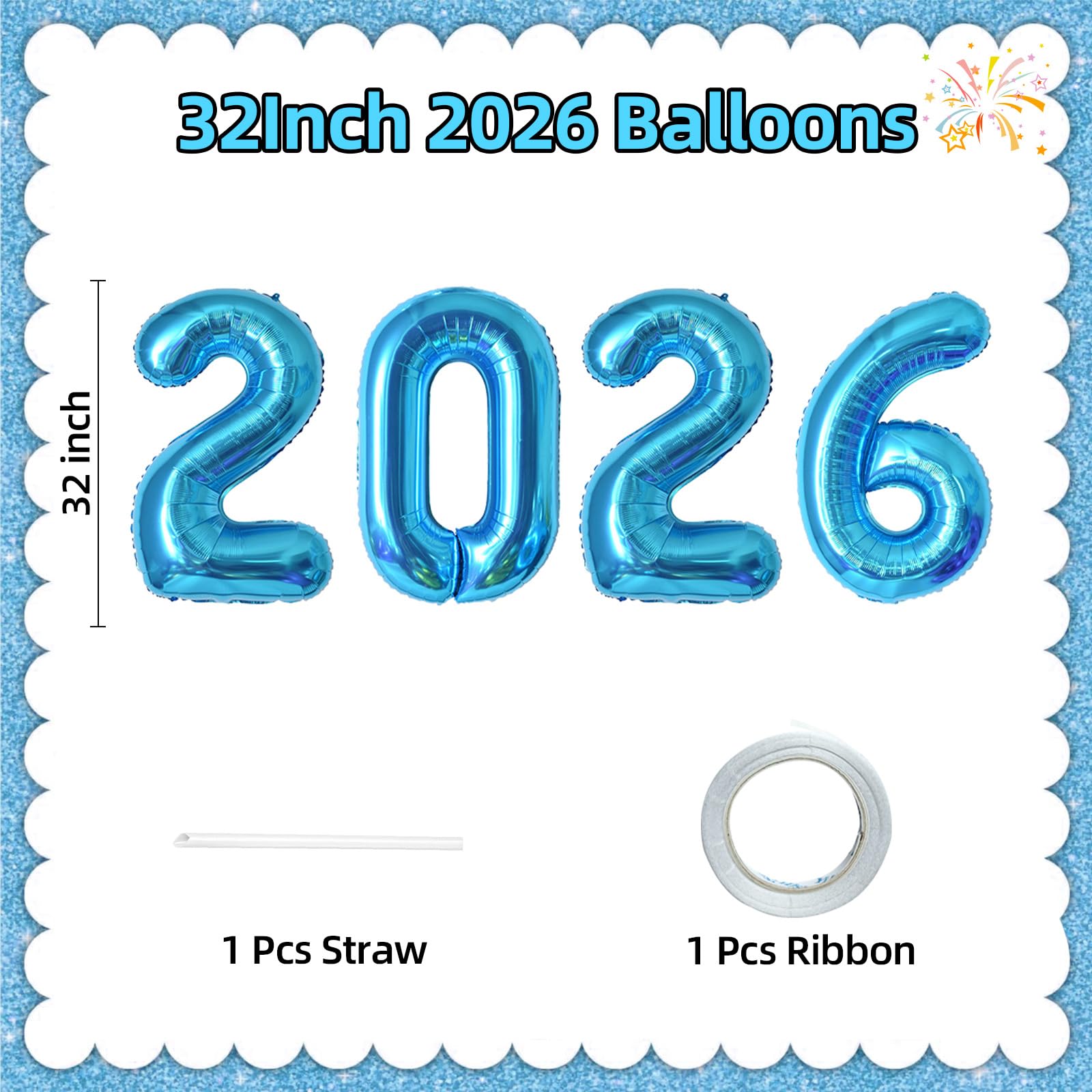 Kalor 2026 blue foil balloon with straw included for easy setup