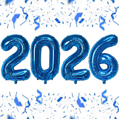 KALOR 2026 blue foil number balloons 16 inch for a vibrant New Year backdrop