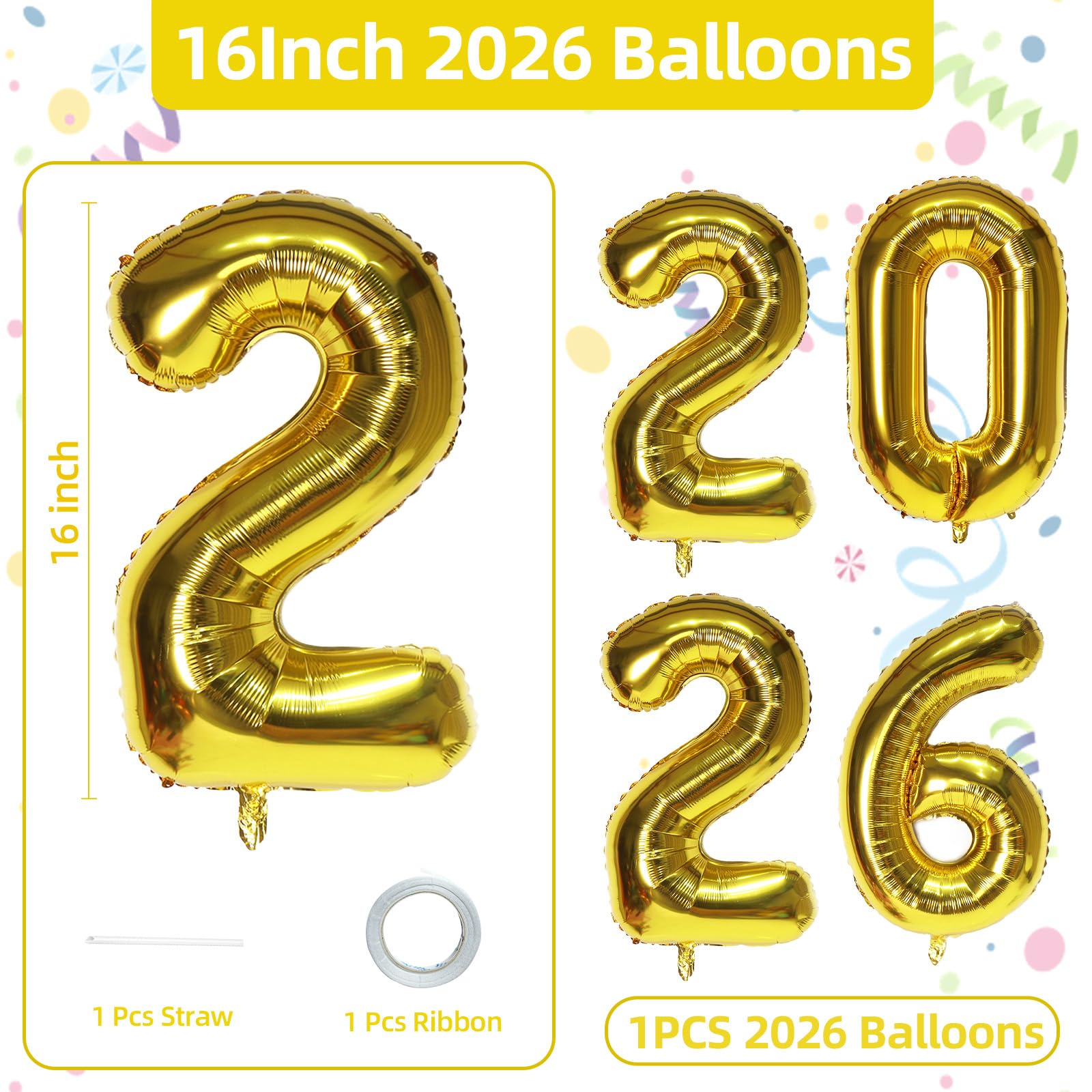 KALOR 2026 gold number balloons for New Year backdrop