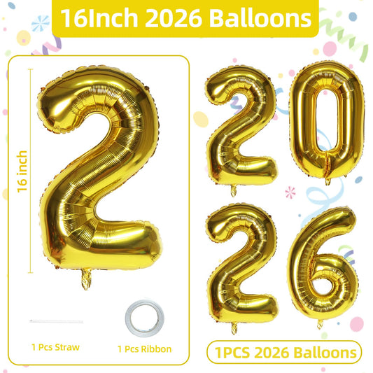 KALOR 2026 gold number balloons for New Year backdrop