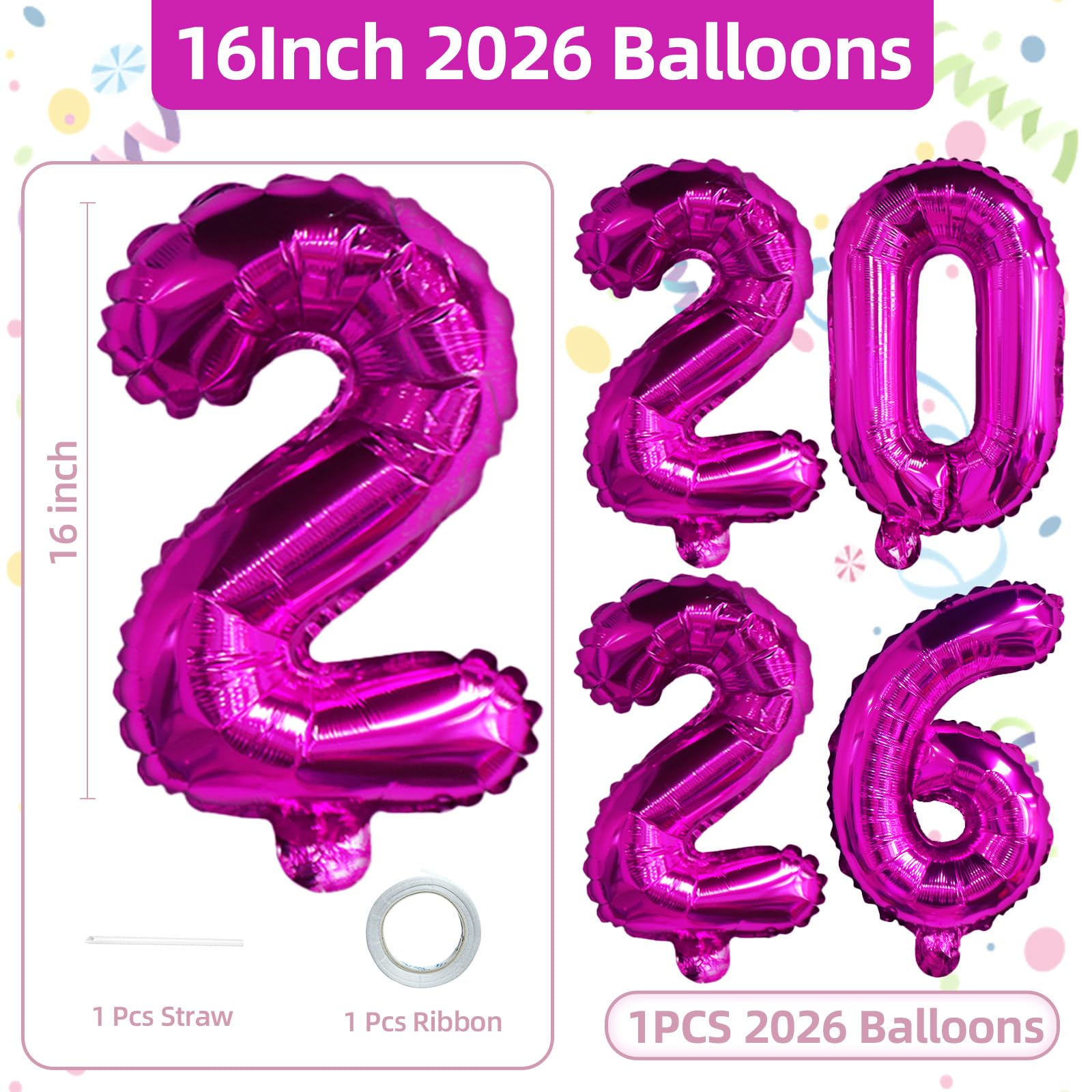 KALOR 16-inch balloons with ribbon and straw for easy inflation.