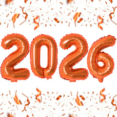 KALOR 2026 orange foil balloons create a bold New Year backdrop