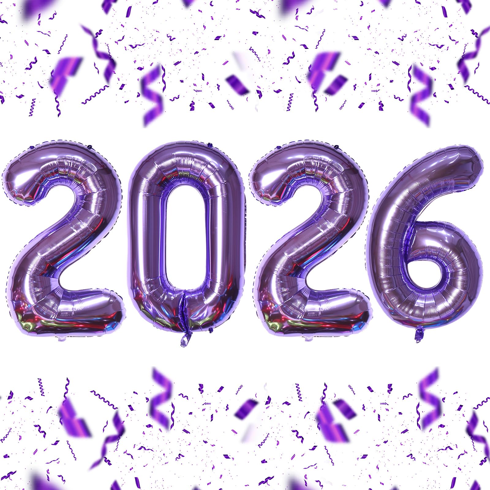KALOR 2026 purple foil-number balloons in 16-inch size for a bold NYE backdrop.