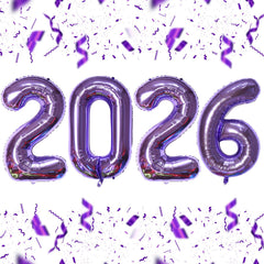 KALOR 2026 purple foil-number balloons in 16-inch size for a bold NYE backdrop.