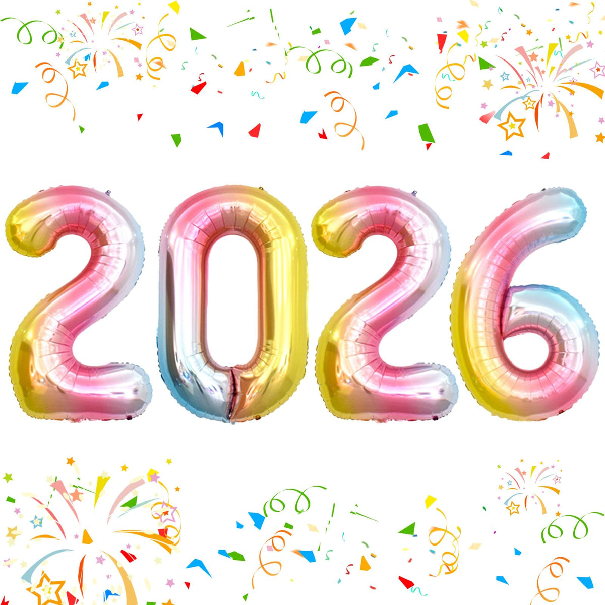 Kalor 2026 rainbow foil balloons, uninflated, easy party setup.