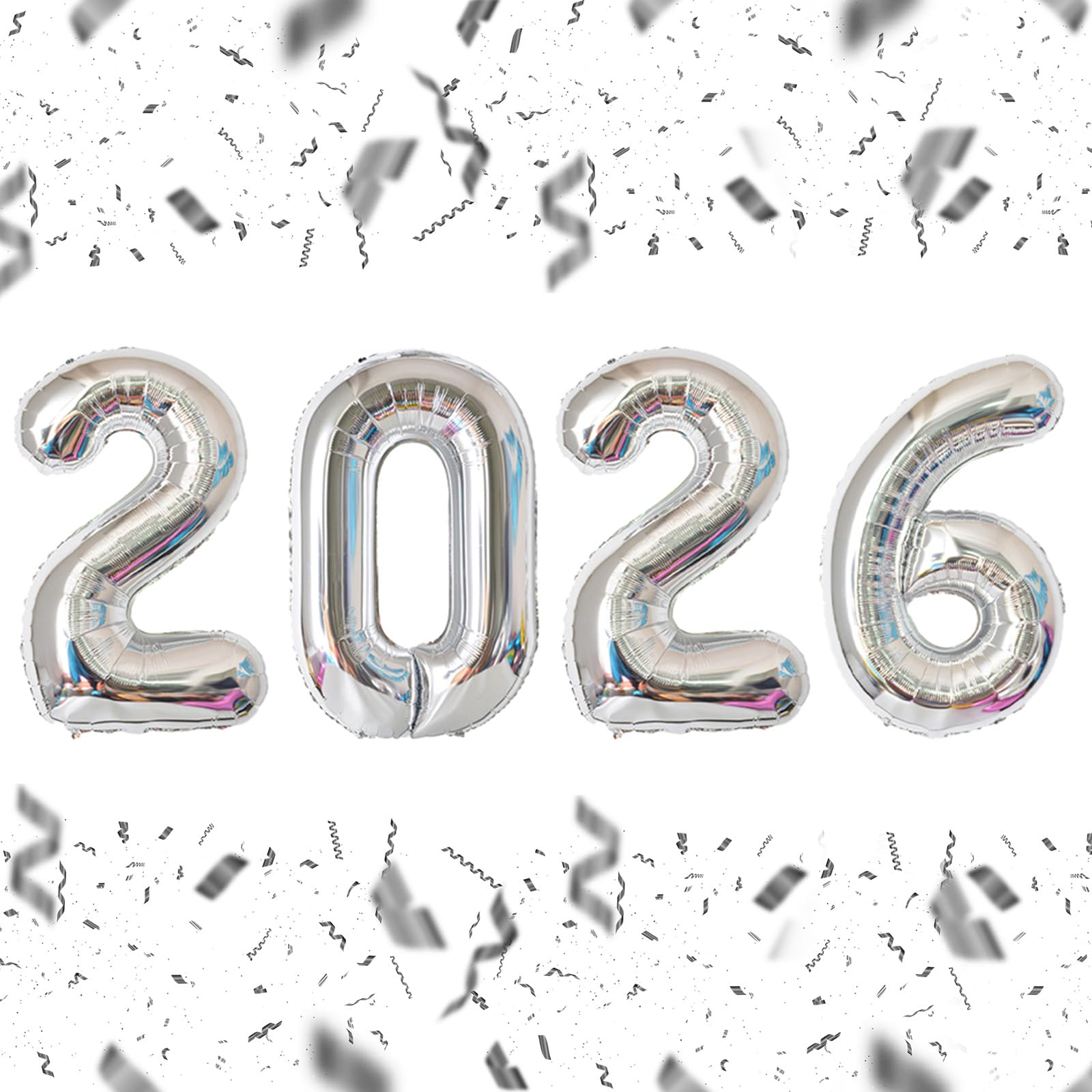 KALOR 2026 silver foil number balloons 32inch for a striking New Year backdrop.