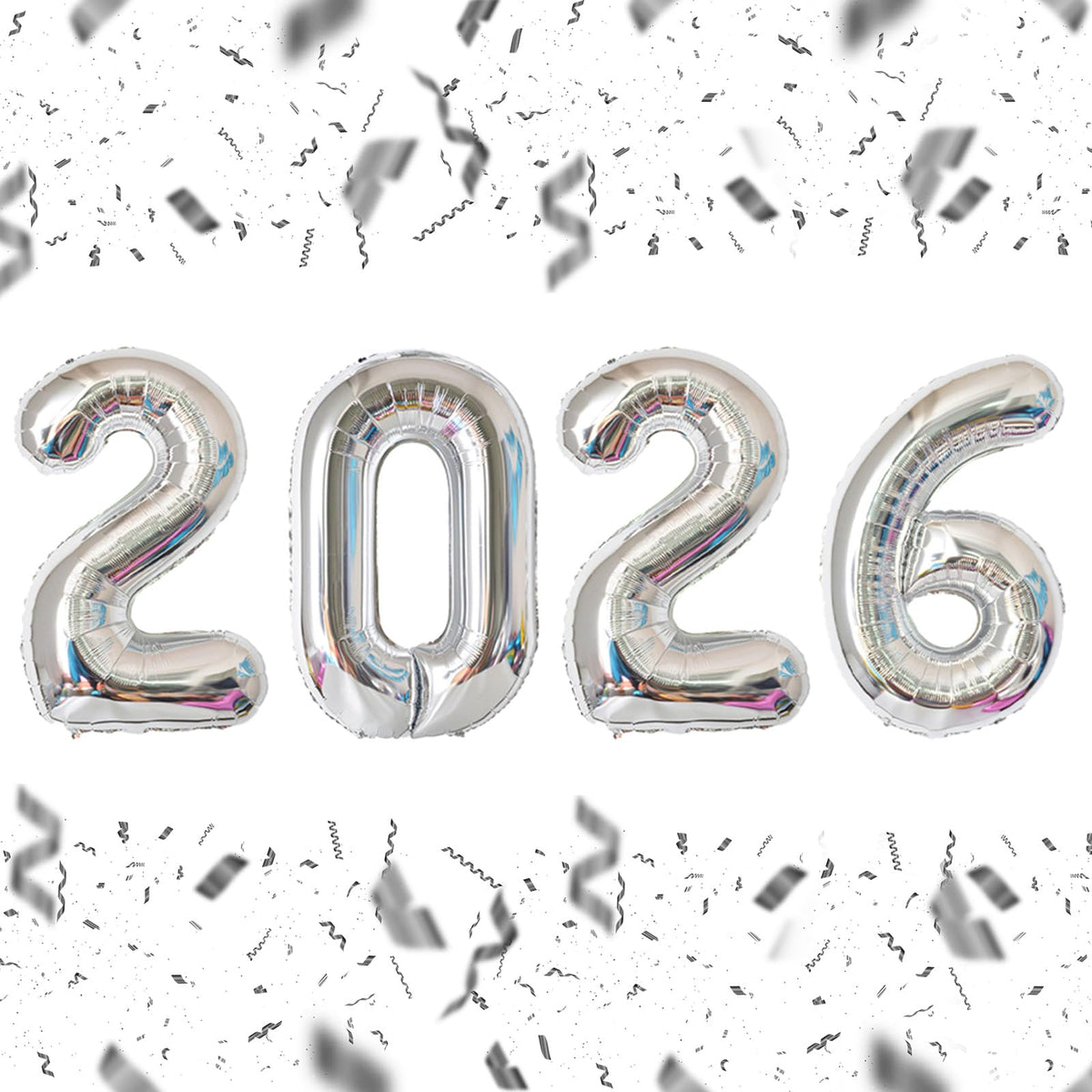 KALOR 2026 silver foil number balloons 32inch for a striking New Year backdrop.