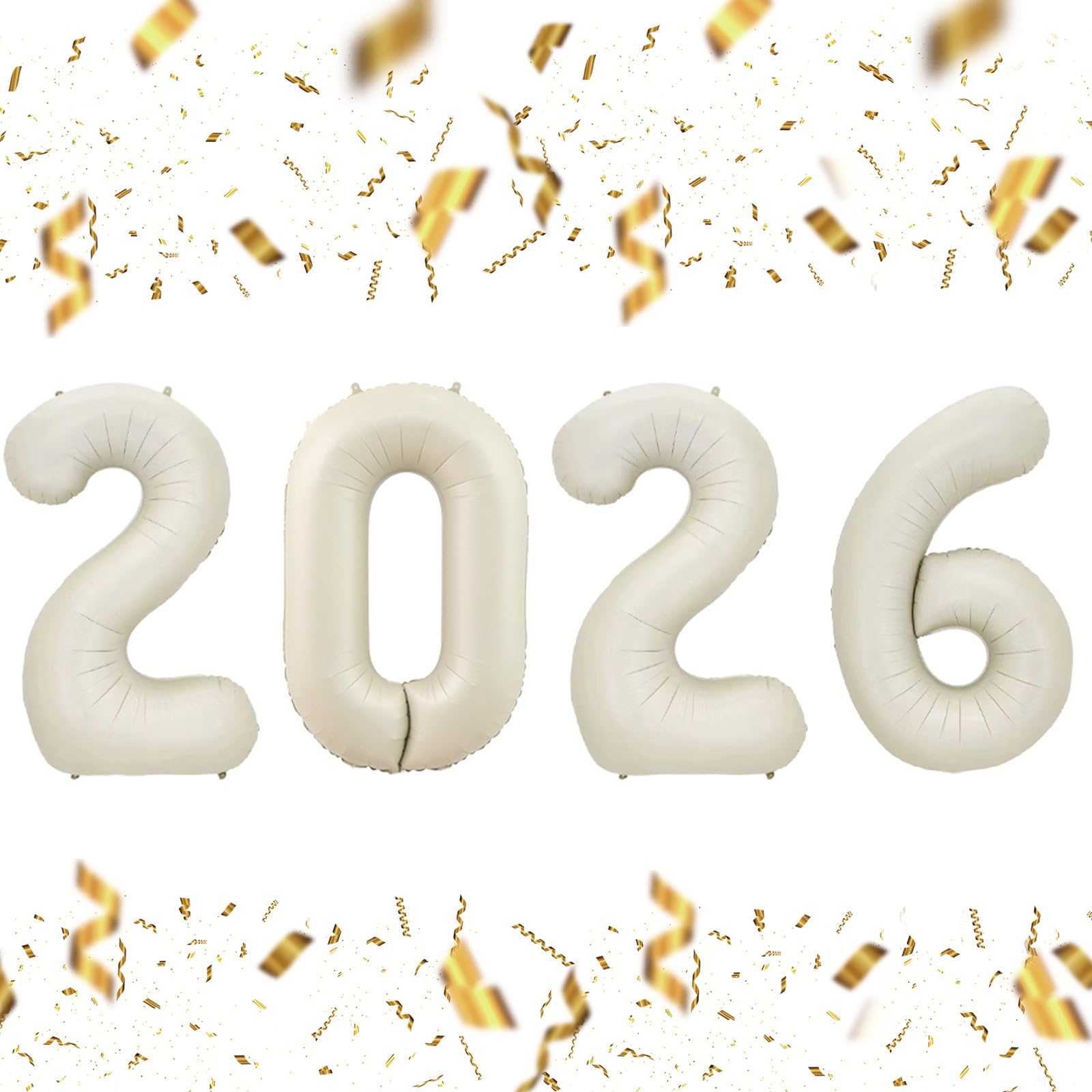 KALOR 32-inch cream white 2026 balloons create a bold New Year backdrop.
