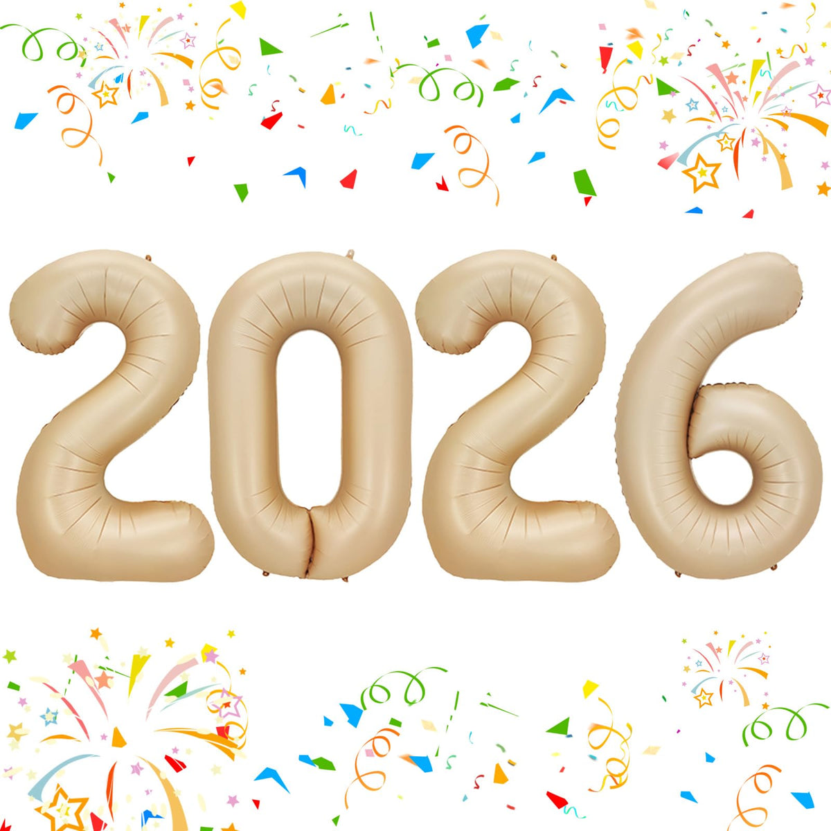 KALOR 42-inch 2026 number balloons create a dramatic New Year photo backdrop.
