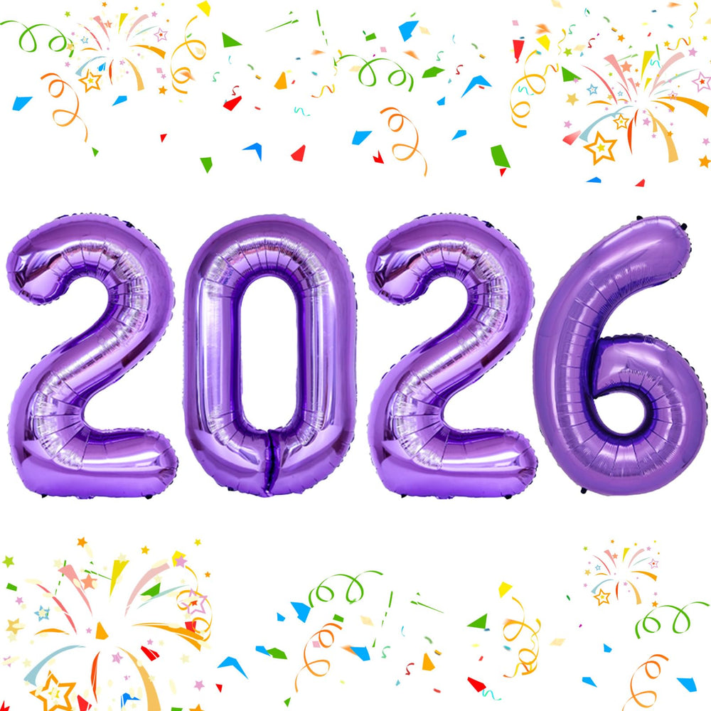 KALOR 42-inch 2026 purple foil number balloons for a bold New Year display