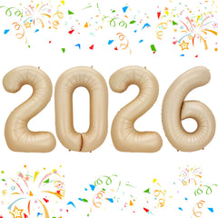 KALOR 42-inch 2026 number balloons create a dramatic New Year photo backdrop.