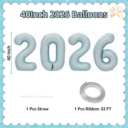 KALOR foil 2026 numbers balloons pastel blue with high shine