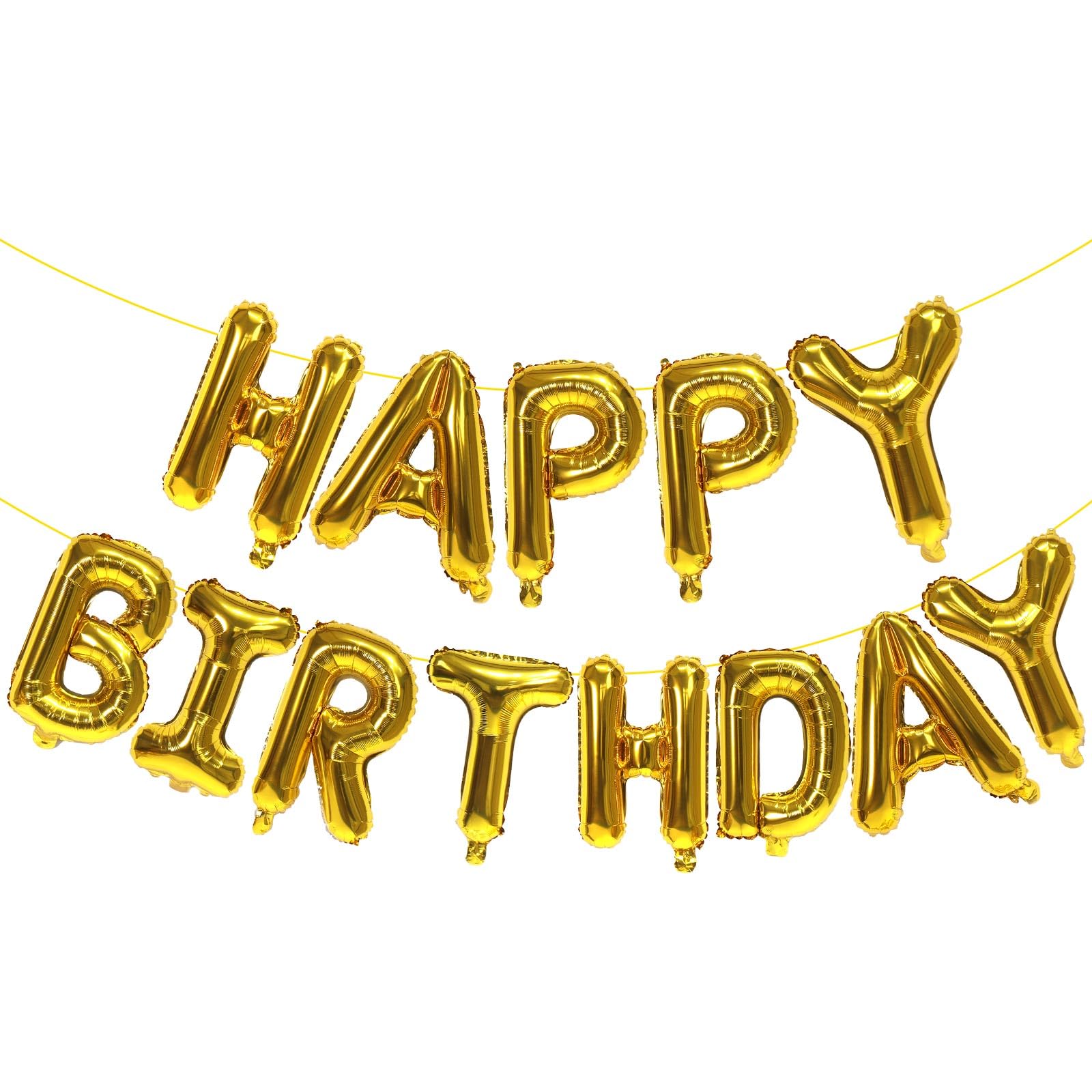 KALOR Gold Happy Birthday Banner 16-inch balloons, ready to decorate a festive backdrop