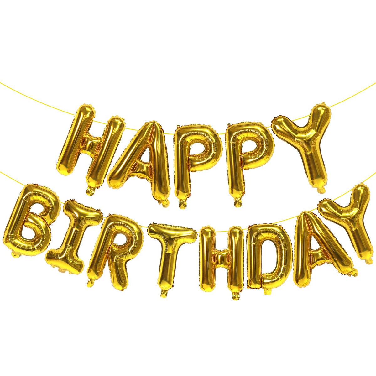 KALOR Gold Happy Birthday Banner 16-inch balloons, ready to decorate a festive backdrop