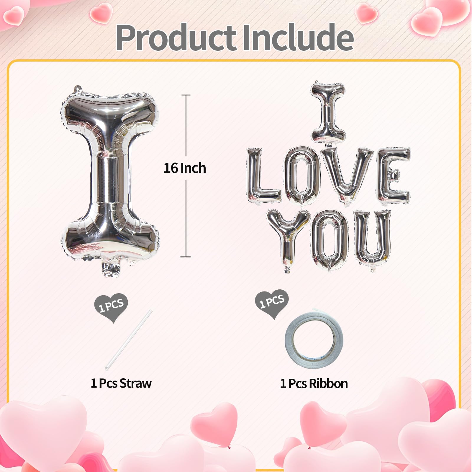 KALOR I Love You balloon with straw and ribbon ready-to-use setup