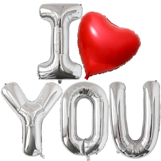 Kalor i-you foil balloon silver 42 inch; a striking centerpiece for romantic celebrations.