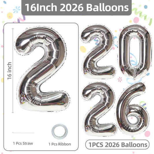 KALOR New Year foil balloon set with straw for easy inflation