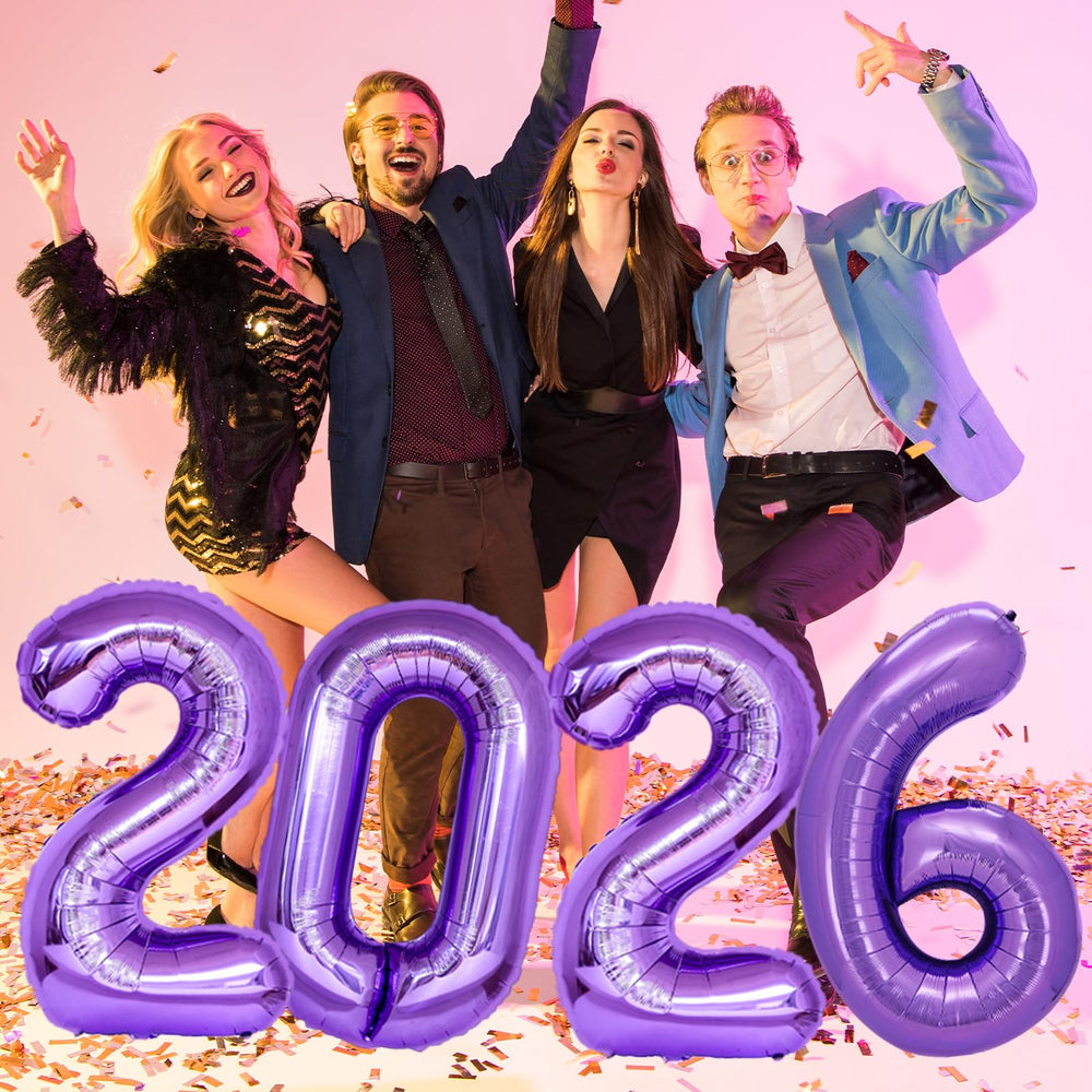 KALOR New Year party backdrop with 2026 balloons and decor setup