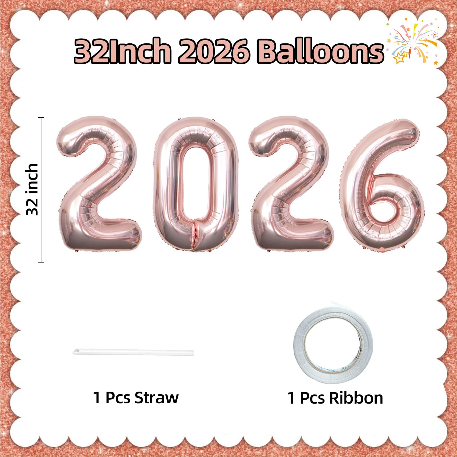 KALOR rose gold 2026 balloons inflated for dramatic New Year display